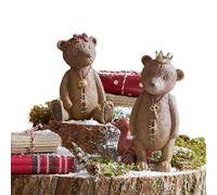 Loberon Lot de 2 oursons décoratifs Bonnal - Marron Vieilli - Polyrésine - décoration de Noël, Marron Vieilli