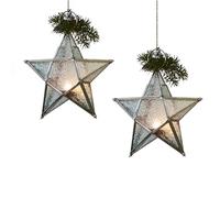 Loberon Lot de 2 photophores Kian | Étoiles en Laiton et Verre avec Dispositif de Suspension | Fait à la Main | Décoration de Noël | 2 pièces - Transparent/argenté