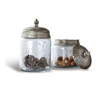 Loberon Lot de 2 Pots en Verre Laurnena, Transparent/argenté |
