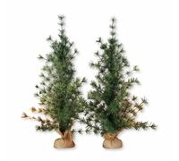 Loberon Lots de sapins décoratifs Bohicon | Déco Sapin de Noël | Lot d'arbres décoratifs | Déco Hiver | Décoration de Noël à Feuilles persistantes | 2 Arbres décoratifs | 70 cm, Vert/Marron