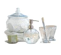 Loberon Luton Set de Salle de Bains - Set de 5 pièces, Dont 2 Porte-brosses à Dents - Belle Structure en Relief, Transparent