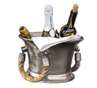 LOBERON Maxwell Seau à champagne - Esprit maritime vintage, finition ancienne - Poignées sur les côtés en corde épaisse, argenté