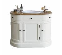 Loberon Meuble de salle de bain Louisiana, charme vintage, grand espace de rangement, élégance élégante, style rustique, meuble de salle de bain, rangement, bois de peuplier, céramique, bois de sapin,