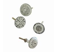Loberon Mildred Lot de 4 Boutons de Commode - Lot de Quatre Boutons de Meubles - avec de charmants Ornements, Blanc