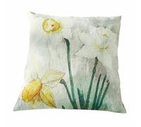 Loberon Misapina Housse de Coussin - Pur Lin - Motif de narcisses à l’Effet Peint, Jaune