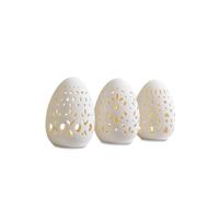 Loberon Mouna Lot de 3 œufs de Pâques - Porcelaine Noble - Éclairage LED Chaud, Blanc
