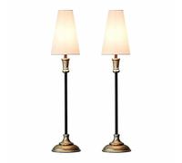 LOBERON Obsonville Lot de 2 lampes à poser - Forme haute et élancée - Éléments en bois à la finition argentée vieillie, argenté/noir/crème