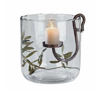 Loberon Photophore Vermand Photophore décoratif pour Bougies - en Verre soufflé à la Bouche - bougeoir Amovible en métal Marron Vieilli - 26cm x 25cm, Transparent/Marron Vieilli