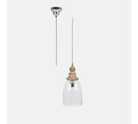 LOBERON Raina Suspension - Abat-jour en verre transparent résistant - Élément ouvragé en bois finition ancienne, transparent