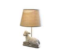 LOBERON Séverac Lampe à poser - Base solide en forme de mouton - Abat-jour en lin naturel, gris/crème