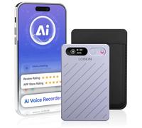 LOBKIN Enregistreur AI, 64 Go Enregistreur Vocal Numérique avec Étui Contrôle par App Transcription et Résumé IA Prise en Charge de 152 Langues pour Conférences Appels Travail