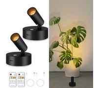 lobolighting Lot de 2 spots d'intérieur sans fil avec télécommande, à piles, lumière noire à DEL avec minuterie, applique murale à coller à intensité variable pour œuvres d'art végétales