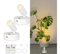 lobolighting Lot de 2 spots LED rechargeables avec télécommande, à piles, sans fil, éclairage d'intérieur avec minuterie, lampe murale à coller à intensité variable pour œuvres d'art végétales