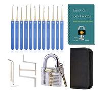 Loboo Idea 17pcs Outils de crochetage de serrure avec pratique claire et serrure d'entraînement pour crochetage, extracteur outil pour débutants et serruriers professionnels (A, bleu)