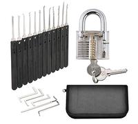Loboo Idea Kit de crochetage de serrure 17 pièces avec 5 outils de carte de crédit et serrure d'entraînement, outil d'extraction de clé et cadenas transparent d'exercice pour serrurier