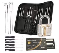 Loboo Idea Kit de crochetage de serrure 17 pièces avec 5 pièces de carte de crédit Extracteur de clé cassée et serrure d'entraînement Outil de crochetage de clé et cadenas transparent d'exercice