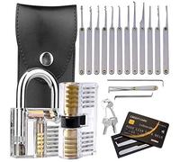 Loboo Idea Kit de crochetage de serrure 22 pièces, 15 pièces, kit d'outils de crochetage de cadenas, 5 pièces de carte de crédit et 2 verrous d'entraînement transparents pour serruriers débutants
