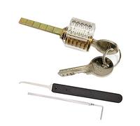 Loboo Idea Lot de 2 outils d'entraînement de qualité supérieure avec serrure transparente, y compris un crochet de crochetage, une clé de tension et une serrure à cylindre pour serruriers débutants et