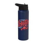 Lobster Red Bow Preppy Coquette Blue White Stripes Stainless Steel Insulated Water Bottle
