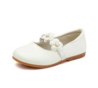 LOBTY Chaussures de Princesse à Fleurs pour Fille Mary Jane Chaussures en Cuir Lolita Enfants Ballerines Sandales Mariages Boule Anniversaire Fête Noël Halloween Carnaval Blanc EU26-36