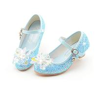 LOBTY Chaussures de Princesse pour Fille Mary Jane Paillettes Cristal Talons Hauts Enfants Chaussures Ballerines Sandales Mariages Boule Anniversaire Fête Noël Halloween Carnaval Bleu EU27-38