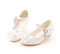 LOBTY Chaussures de Princesse pour Fille Mary Jane Paillettes Cristal Talons Hauts Enfants Chaussures Ballerines Sandales Mariages Boule Anniversaire Fête Noël Halloween Carnaval Blanc EU27-38