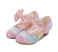 LOBTY Chaussures de Princesse pour Fille Mary Jane Paillettes Papillon Talons Hauts Enfants Chaussures Ballerines Sandales Mariages Boule Anniversaire Fête Noël Halloween Carnaval Rose EU-26-38