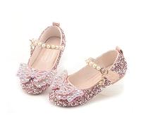 LOBTY Chaussures de Princesse pour Fille Mary Jane Paillettes Papillon Talons Plats Enfants Chaussures Ballerines Sandales Mariages Boule Anniversaire Fête Noël Halloween Carnaval Rose EU25-36