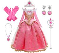 LOBTY Fille Robe de Princesse Aurore avec Accessoires Déguisement de La Belle au Bois Dormant Enfant Costume de Princesse Anniversaire Fête Noël Partie Halloween Carnaval Cosplay