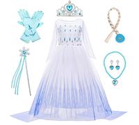 LOBTY Fille Robe de Princesse Elsa 2 avec Accessoires Déguisement de Reine des Neiges Costume de Princesse Anniversaire Fête Noël Partie Halloween Carnaval Cosplay Robe pour Enfants