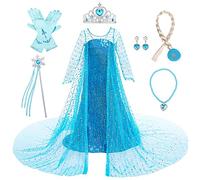 LOBTY Fille Robe de Princesse Elsa avec Accessoires Déguisement de Reine des Neiges Costume de Princesse Anniversaire Fête Noël Partie Halloween Carnaval Cosplay Robe pour Enfants
