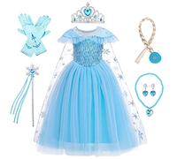 LOBTY Fille Robe de Princesse Elsa avec Accessoires Déguisement de Reine des Neiges Costume de Princesse Anniversaire Fête Noël Partie Halloween Carnaval Cosplay Robe pour Enfants