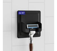 LOBUX® - 2X Porte Rasoir Douche Adhésif Adhérence Super Fixe [Soft Touch] - Rasoir Support Douche Imperméable - Système de Rangement pour Salle de Bain Miroir Douche Mural (Noir)