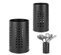 LOBVABA 2 Pièces Panier d’ustensiles de Cuisine en Acier Inoxydable, Anti-Rouille Égouttoir à Couverts, Pot à Ustensiles de Cuisine Noir