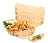 LOBVABA Lot de 50 bols à collation, bols en bois, bols à collation, bols comestibles pour frites, chips, collations, desserts, salade, fête (19 x 10 cm)