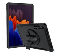 Lobwerk Étui de Protection 4 en 1 pour Samsung Galaxy Tab S7+ Plus Tab S T970 T975 12,4" avec Fonction Support et poignée Noir