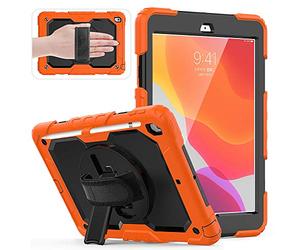 Lobwerk Walindamedia Étui de protection 4 en 1 pour Apple iPad 7ème génération 2019 10,2" avec film de protection d'écran, dragonne et bandoulière Orange