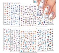 Loc-10 Feuilles 3d Stickers Ongles,Coquillages Étoiles Nail Art Autocollants Ongles Autoadhésif,Animaux Marins Deco Accessoire Ongle Pour La Conception D'ongles Artisanat