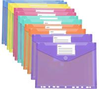 Loc-12 Pcs Porte Documents A4,6 Couleurs Pochette Plastique A4 Avec 11 Trous Et Pochette Bouton,Imperméable Chemise Rangement,Enveloppe Dossier,Pochettes Perforées Bureau(Horizontal,Multicolore)