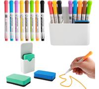 Loc-14 Pièces Set De Feutre Tableau Blanc Effacable,8 Marqueur Tableau Blanc Effacable Non Toxique,2 Magnet Porte Stylo,4 Eva Effaceur Tableau Blanc Magnetique Pour Enfants Enseignants