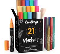 Loc-21 Liquide Marqueurs Craie 15 Neon Stylo Craie Et 6 Métalliques Chalk Marker Pointe Réversible 6mm Feutre Craie Pour Tableau Noir Effacable, Fenêtre De Voiture, Papier & Céramique