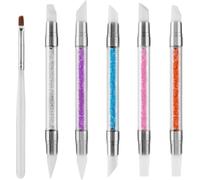 Loc-5+1 Pcs Pinceaux Nail Art Ongles,Pinceaux En Silicone Nail Art Nail Art Sculpture Stylo Avec Gel À Ongles Strass Vernis À Ongles Sculpture Stylos Silicone Tête Acrylique Poignée