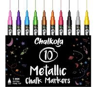 Loc-Marqueurs Métallique - Marqueurs Craie Pour Tableau Noir, Album Photo Scrapbooking, Vitres, Verres - Stylo Craie Effaçable - Lot De 10 Avec Pointe Extra Fine De 1mm
