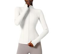 Locachy Veste de sport à fermeture éclair intégrale pour femme avec poches, Style 02 Blanc, Small