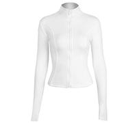 Locachy Veste de sport pour femme avec poches et fermeture éclair intégrale, beige, Medium