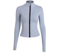 Locachy Veste de sport pour femme avec poches et fermeture éclair intégrale, bleu ciel, Medium