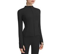 Locachy Veste de sport pour femme avec poches, fermeture éclair intégrale et trous pour les pouces, Large