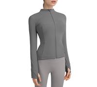 Locachy Veste de sport pour femme avec poches, fermeture éclair intégrale et trous pour les pouces, Large
