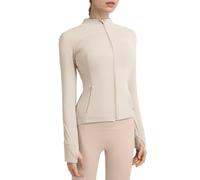 Locachy Veste de sport pour femme avec poches, fermeture éclair intégrale et trous pour les pouces, Large