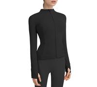 Locachy Veste de sport pour femme avec poches, fermeture éclair intégrale et trous pour les pouces, Small
